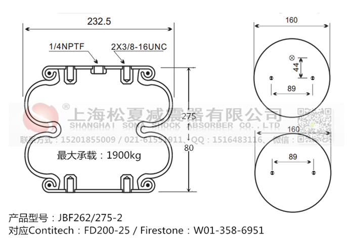 JBF262/275-2橡膠<a href='http://www.wjgujie.com/' target='_blank'><u>空氣彈簧</u></a>