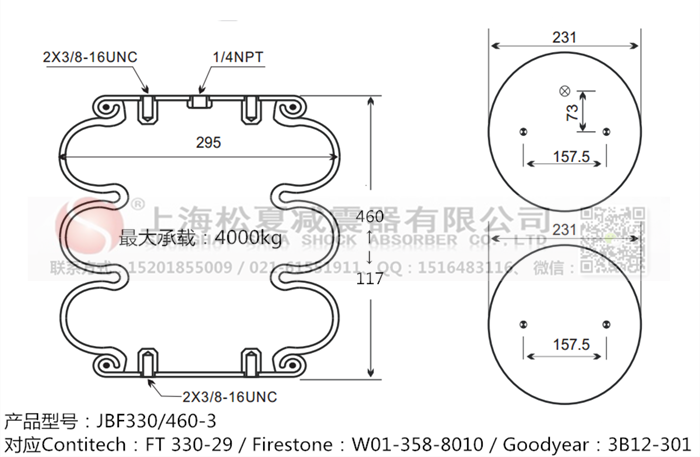 JBF330/460-3橡膠<a href='http://www.wjgujie.com/' target='_blank'><u>空氣彈簧</u></a>